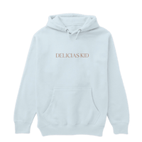 a light blue hoodie with the word deligaski on it